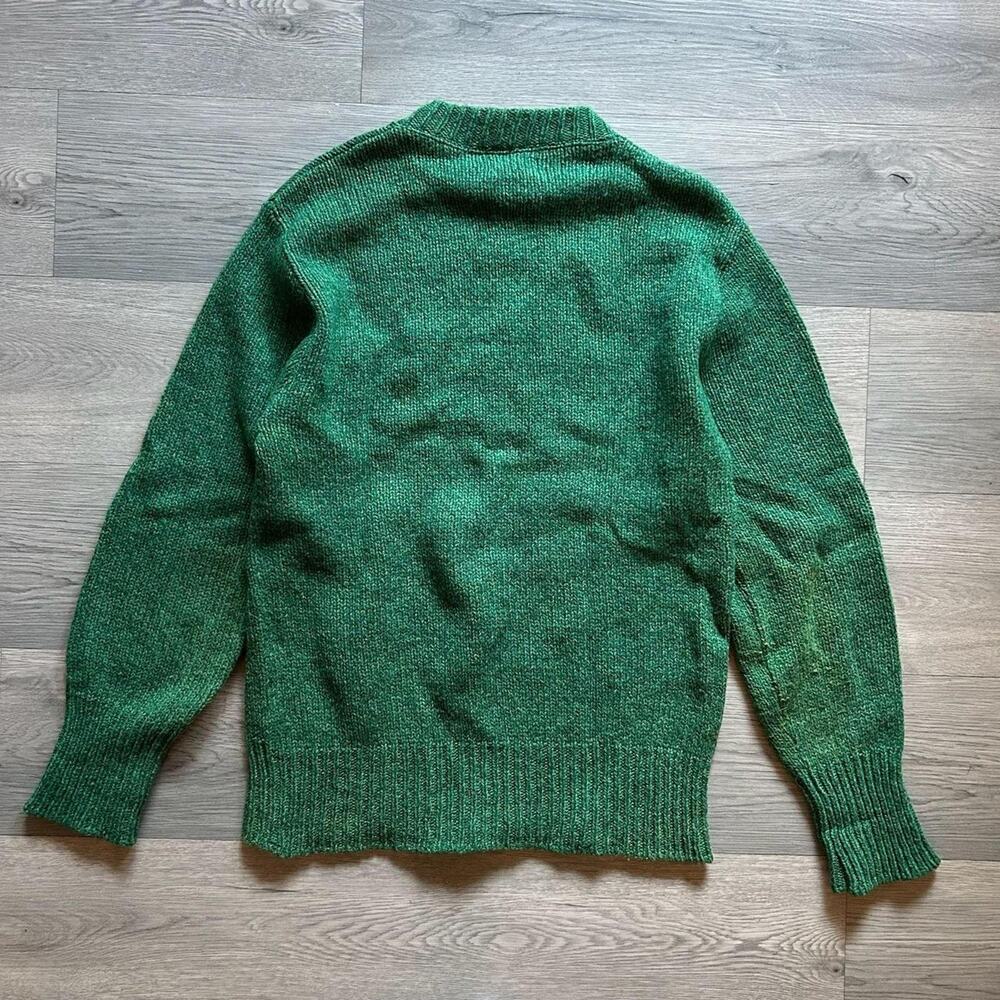 Vintage 90s LL Bean Rare Green color Wool Blend Fisherman Knit Sweater M - Picture 5 of 7